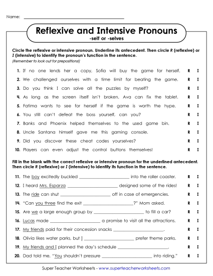 Reflexive & Intensive Pronouns - Reflexive and Intensive Pronouns