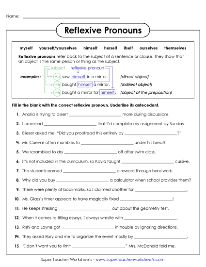 Reflexive & Intensive Pronouns - Reflexive Pronouns (Advanced)