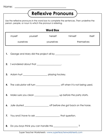Reflexive & Intensive Pronouns - Reflexive Pronouns (Basic)