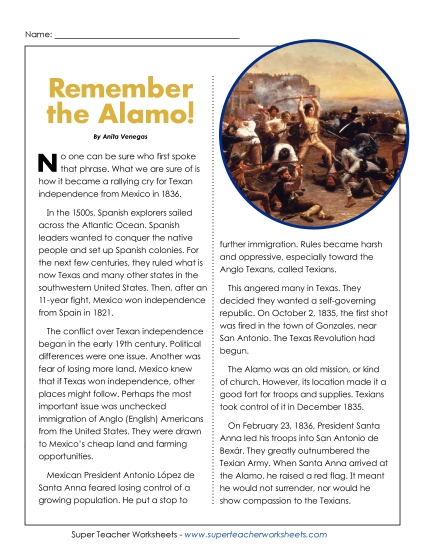 Reading Comprehension - Remember the Alamo (Full Article)