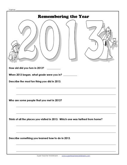 New Year Worksheets - Remembering 2013 New Year Worksheets - Remembering 2013