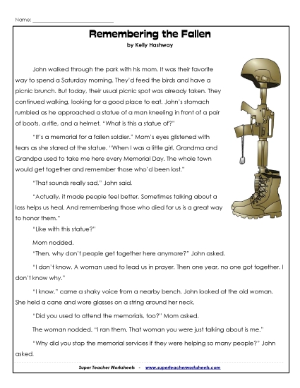 Reading Comprehension - Remembering the Fallen (Fiction Story) Reading Comprehension - Remembering the Fallen (Fiction Story)