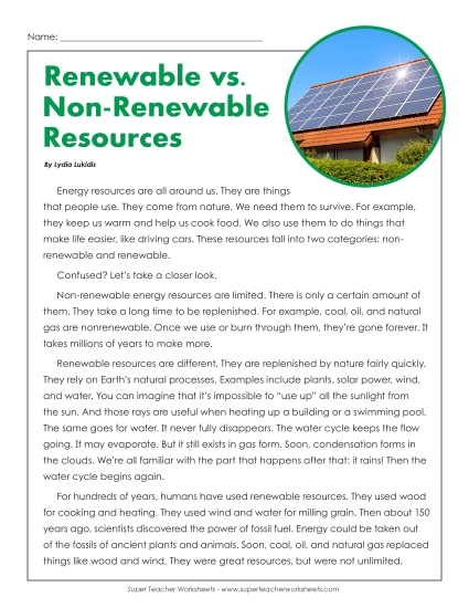 Nonfiction Articles - Renewable vs. Non-Renewable Resources Nonfiction Articles - Renewable vs. Non-Renewable Resources