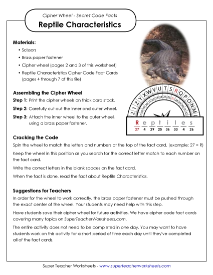 Cipher Wheels Vertebrate Characteristics - Reptile Characteristics: Cipher Wheel Facts