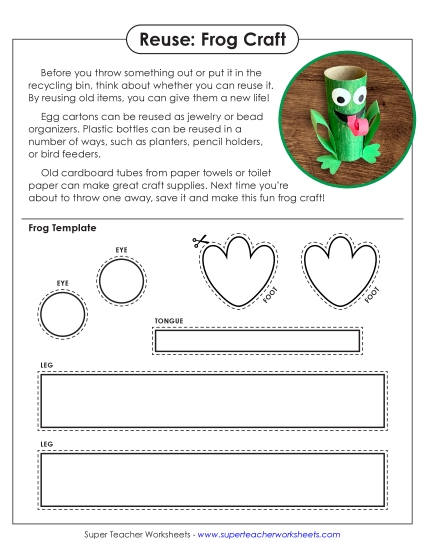 Reduce, Reuse, Recycle - Reuse: Frog Craft (Printable PDF Worksheet)