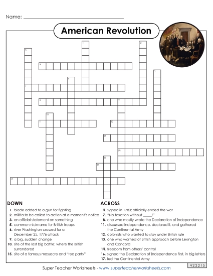 Worksheets and Activities - Revolutionary War Crossword Worksheets and Activities - Revolutionary War Crossword