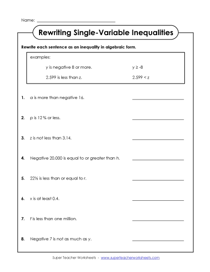 Intermediate Level: Pos & Neg Numbers - Rewrite the Inequalities (Single-Variable; Intermediate)