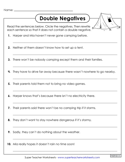 Worksheets - Rewriting Sentences with Double Negatives Worksheet 1 Worksheets - Rewriting Sentences with Double Negatives Worksheet 1