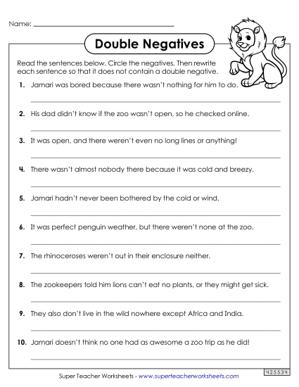 Worksheets - Rewriting Sentences with Double Negatives Worksheet 2 Worksheets - Rewriting Sentences with Double Negatives Worksheet 2