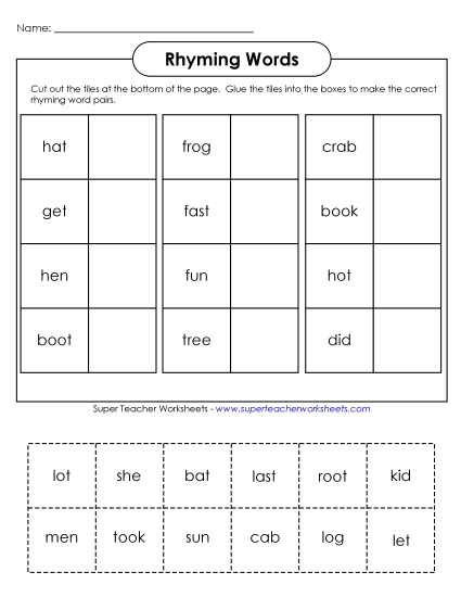 Rhyming Cut-Outs (Basic) - Rhyme Cut-and-Glue (Basic)