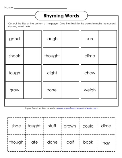 Rhyming Cut-Outs (Intermediate) - Rhyme Cut-and-Glue (Intermediate)