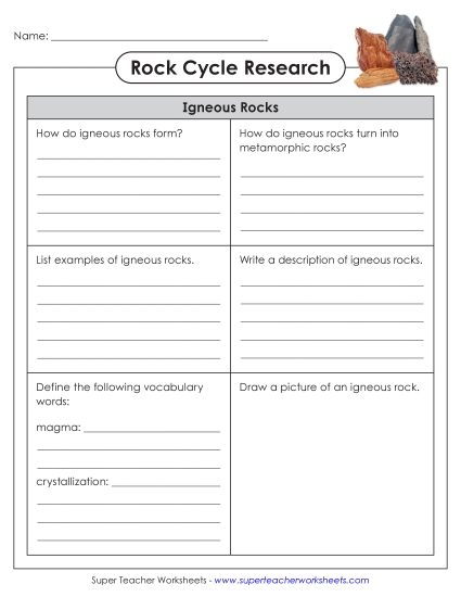 The Rock Cycle - Rock Cycle Research (Printable PDF Worksheet)