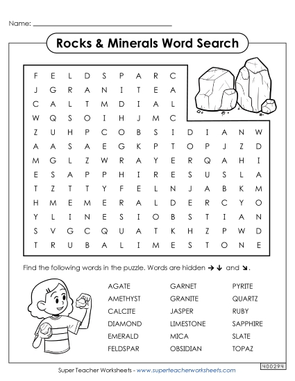 Rocks and Minerals - Rocks and Minerals Word Search