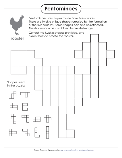 Rooster Pentomino Puzzle (Printable PDF Worksheet)