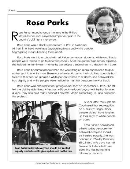 Reading Comprehension - Rosa Parks Reading Comprehension - Rosa Parks