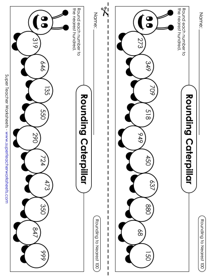 Nearest Hundred (3-Digit Numbers Only) - Rounding Caterpillars (Nearest Hundred)