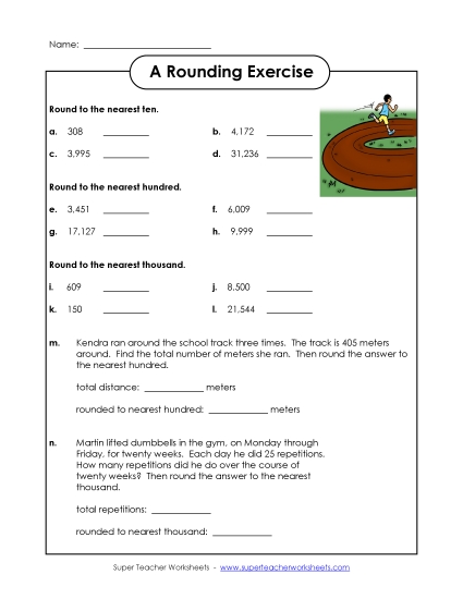 Rounding Ten, Hundred, Thousand (Mixed) - Rounding Exercise (Ten, Hundred, Thousand)