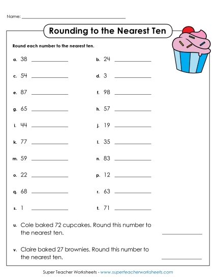 Nearest Ten 2-Digit Numbers - Rounding to Nearest 10: Cupcake Nearest Ten 2-Digit Numbers - Rounding to Nearest 10: Cupcake