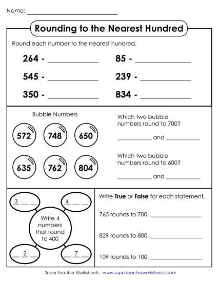 Nearest Hundred (3-Digit Numbers Only) - Rounding to Nearest Hundred (3-Digit Numbers) Nearest Hundred (3-Digit Numbers Only) - Rounding to Nearest Hundred (3-Digit Numbers)
