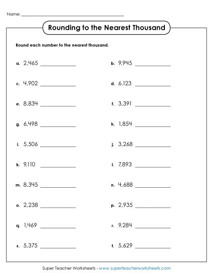 Nearest Thousand - Rounding to Nearest Thousand (Drill)