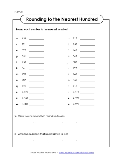 Nearest Hundred (3 and 4-Digit Numbers) - Rounding to the Nearest Hundred