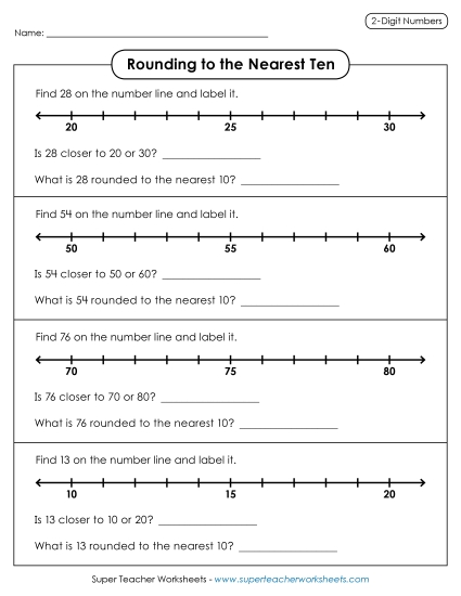 Nearest Ten 2-Digit Numbers - Rounding to the Nearest Ten Number Lines (2 Digit Numbers) Nearest Ten 2-Digit Numbers - Rounding to the Nearest Ten Number Lines (2 Digit Numbers)