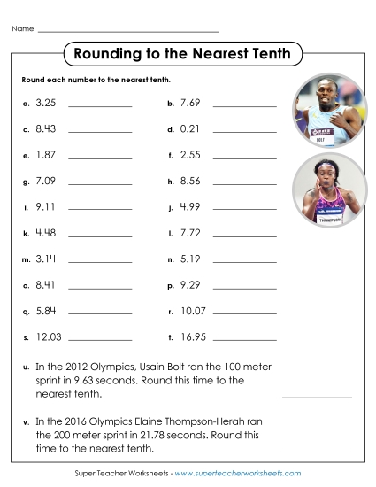 Math Worksheets - Rounding to the Nearest Tenth
