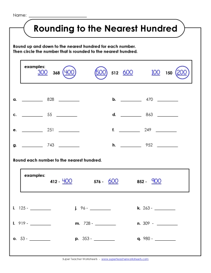 Nearest Hundred (3-Digit Numbers Only) - Rounding Up-Down (3-Digit)