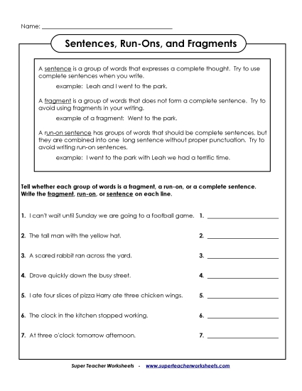 Run-ons, Fragments, and Sentences