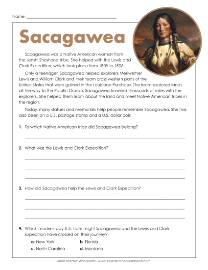 Reading Comprehension - Sacagawea (Short Passage)