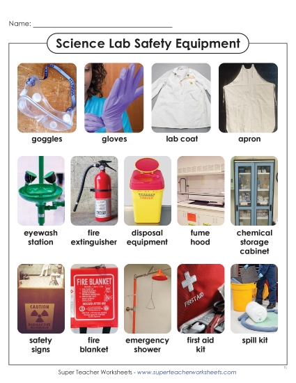 Lab Safety Equipment - Safety Equipment Anchor Chart (Printable PDF Worksheet)
