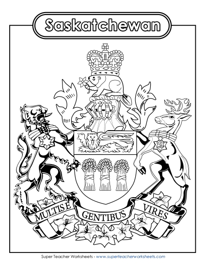 Flag and Coat of Arms - Saskatchewan Coat of Arms (Black & White)