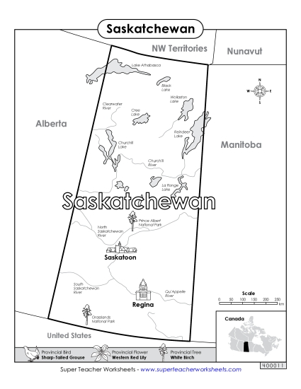 Maps - Saskatchewan Map (Black & White)