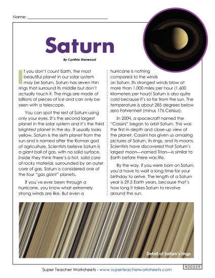 Articles with Questions - Saturn Article & Questions