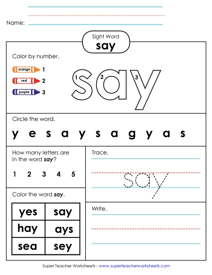 Individual Sight Words - Say (Sight Word)