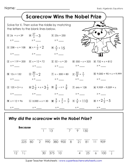 Basic Algebra - Scarecrow Wins Nobel Prize (Basic Algebraic Equations) Basic Algebra - Scarecrow Wins Nobel Prize (Basic Algebraic Equations)