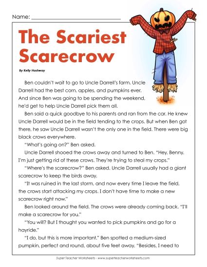 Reading Comprehension Fiction - Scariest Scarecrow  Story