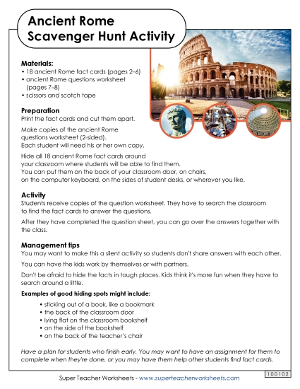 Classroom Activities - Scavenger Hunt: Ancient Rome Classroom Activities - Scavenger Hunt: Ancient Rome