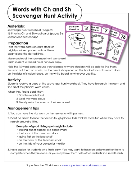 Sh and Ch Mixed - Scavenger Hunt (CH and SH Words)