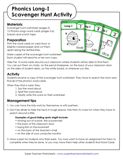 Games & Learning Centers - Scavenger Hunt: Long I