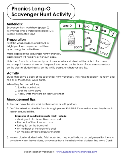 Games & Learning Centers - Scavenger Hunt: Long O