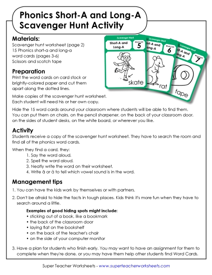 Scavenger Hunt: Short A and Long A Scavenger Hunt: Short A and Long A