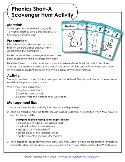 Games & Learning Centers - Scavenger Hunt: Short A