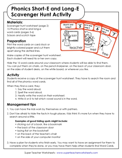 Scavenger Hunt: Short E and Long E Scavenger Hunt: Short E and Long E