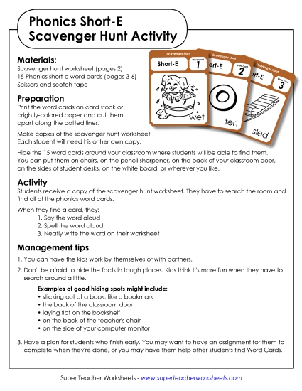 Games & Learning Centers - Scavenger Hunt: Short E Games & Learning Centers - Scavenger Hunt: Short E