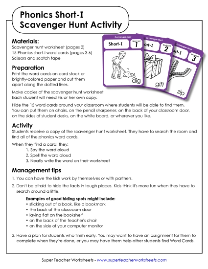 Games and Learning Centers - Scavenger Hunt:  Short I