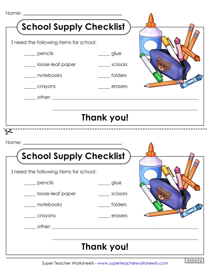 Parent Communications - School Supply Note