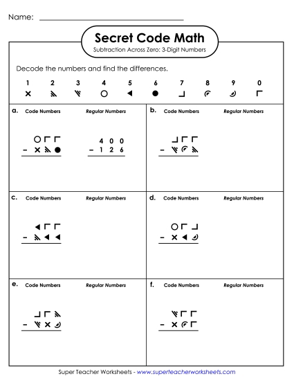 Subtraction - SCM Subtraction: 3 Digits (Across Zero)