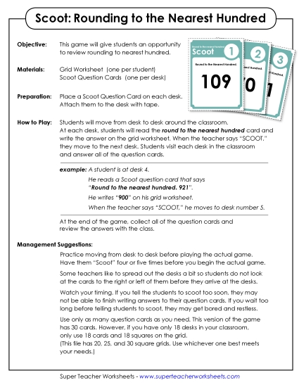 Nearest Hundred (3-Digit Numbers Only) - Scoot Game: Rounding (Nearest 100) Nearest Hundred (3-Digit Numbers Only) - Scoot Game: Rounding (Nearest 100)