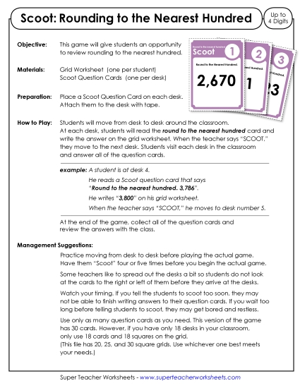 Nearest Hundred (3 and 4-Digit Numbers) - Scoot Game: Rounding to Nearest Hundred (Up to 4 Digits) Nearest Hundred (3 and 4-Digit Numbers) - Scoot Game: Rounding to Nearest Hundred (Up to 4 Digits)